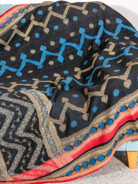 Blue & Black Zigzag Kantha Throw