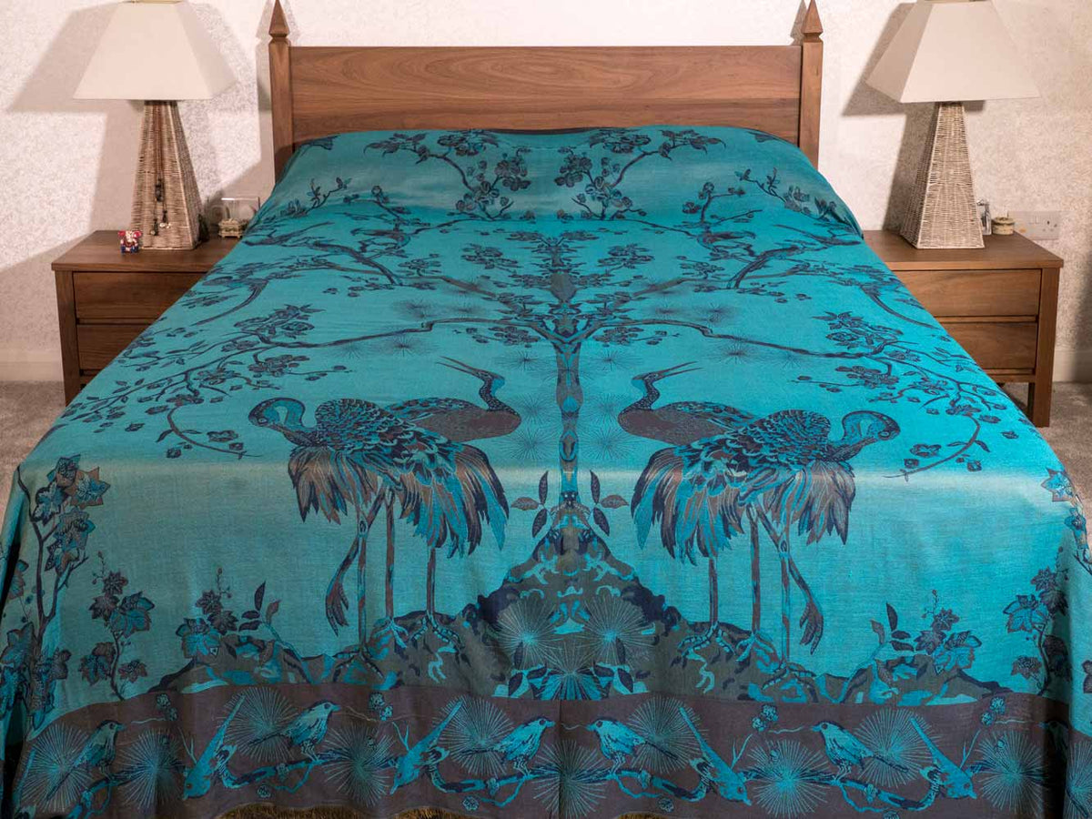 Blue & Green Tree of Life Indian Bedspread Silk Road Gallery