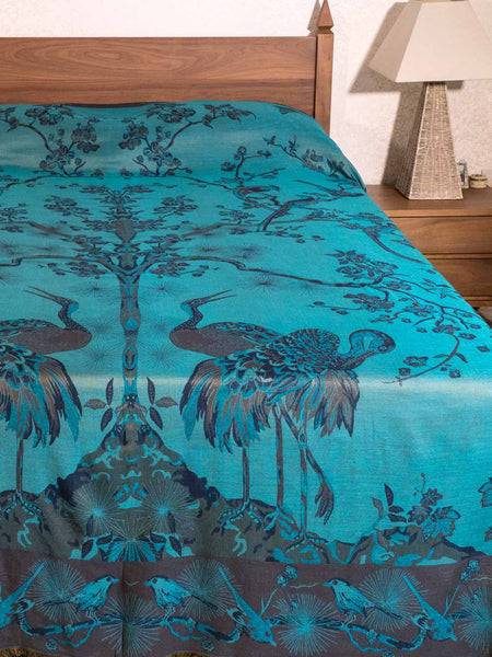 Blue & Green Tree of Life Indian Bedspread
