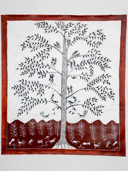 Large Warli Painting of Couples in a Tree