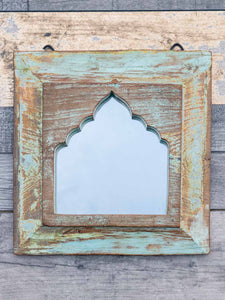 Distressed Pale Turquoise Arched Mirror