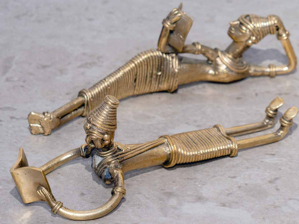 Dokra Brass Statues of Women Reading Books