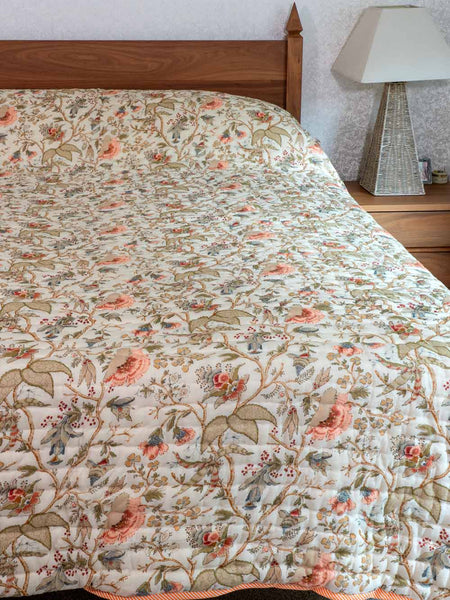 Exotic Floral Ivory Lightweight Cotton Quilt