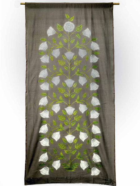 Decorative curtain with floral pattern on a coffee background