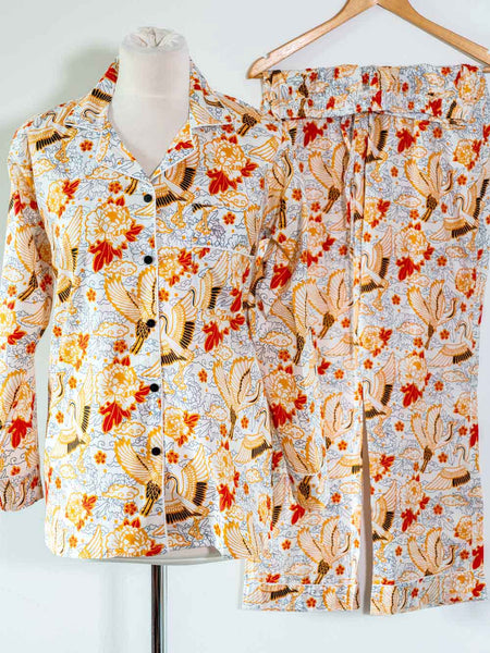 Flying Cranes on White Indian Cotton PJ's