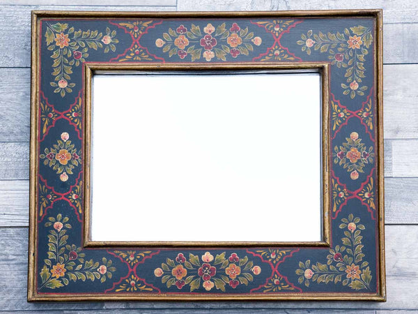 Indian Mirror with Floral Paintings on Black Frame