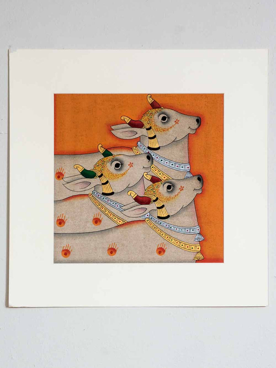 Indian Painting of Three Cows with Gold Silk Road Gallery