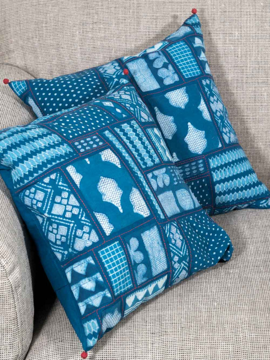Indigo Batik Patchwork Cushion Covers Silk Road Gallery