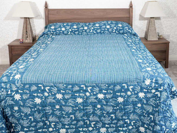 Indigo & White Leaf Indian Cotton Quilt
