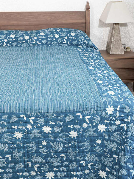 Indigo & White Leaf Indian Cotton Quilt