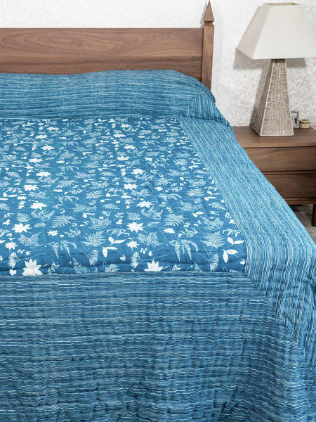 Indigo & White Leaf Indian Cotton Quilt