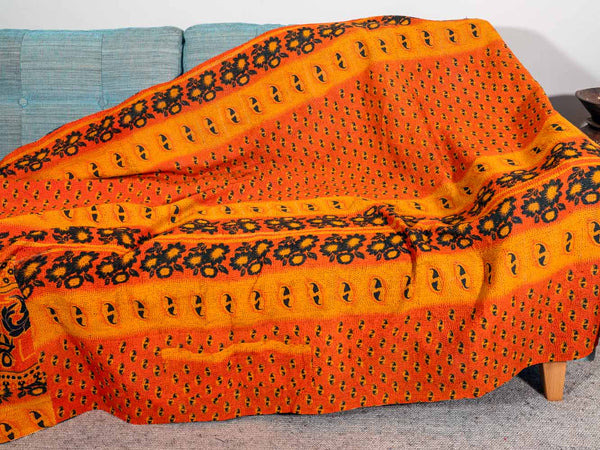 Large Orange Flowers on Navy Kantha