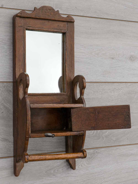 Old Barber's Mirror with Drawer & Flower