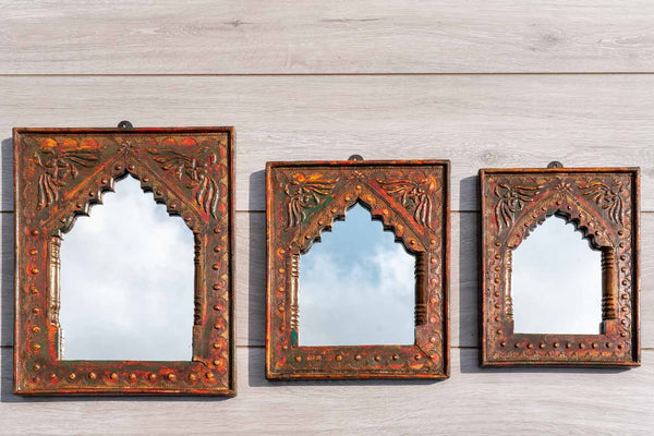 Painted Wood & Brass Indian Mirrors