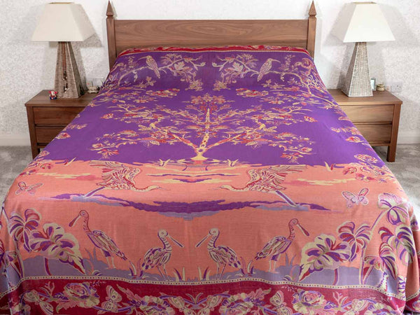 Purple Tree of Life Reversible Indian Bedspread
