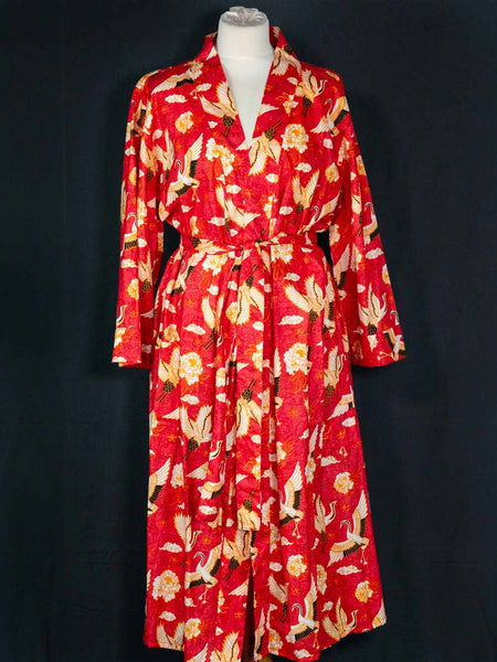 Red Cotton Robe with Beautiful Golden Cranes