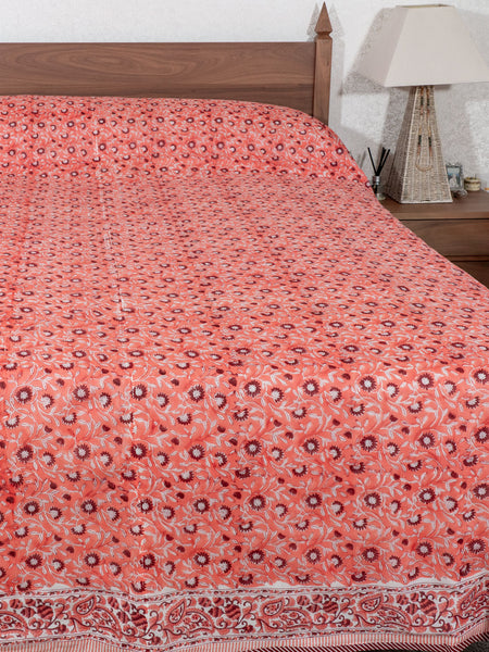 Red Floral Reversible Dohar Indian Bedspread