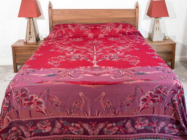 Red Tree of Life Woven Indian Bedspread