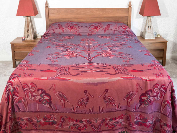 Red Tree of Life Woven Indian Bedspread