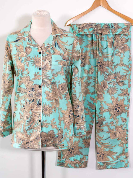 Sand & Turquoise Floral Indian Cotton PJ's