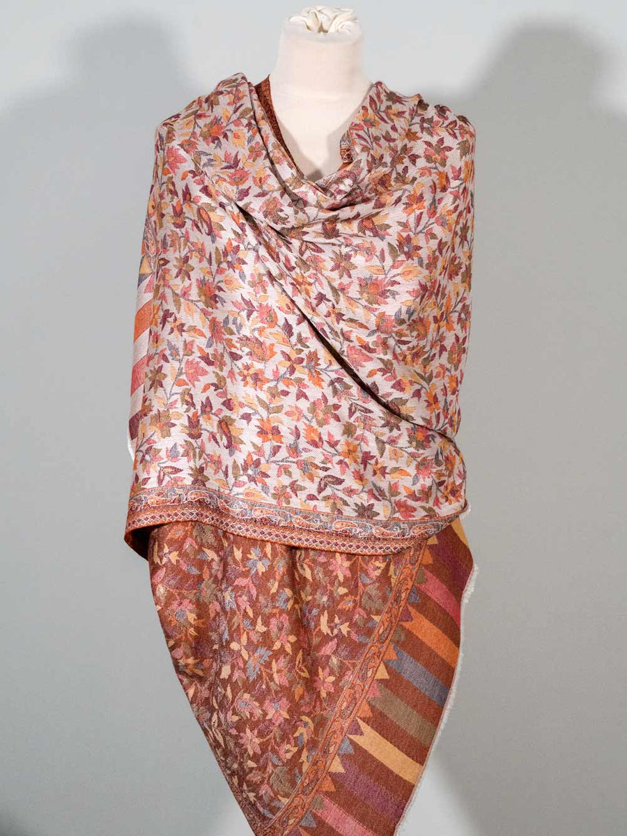 Silver & Autumn colour Jacquard Scarf Silk Road Gallery