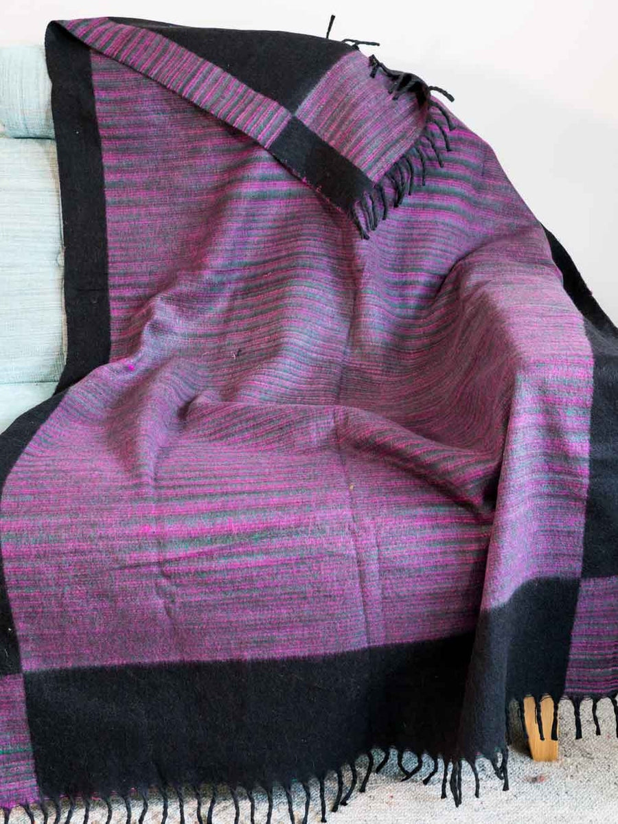 Thick Nepalese Blanket, Black & Purple Silk Road Gallery
