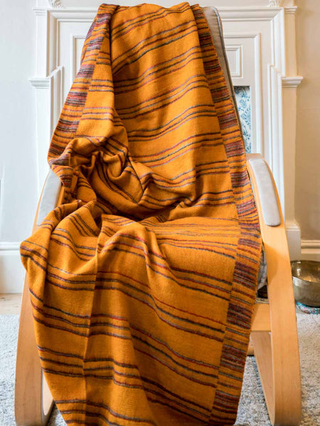 Yellow Striped Soft Tibetan Blanket