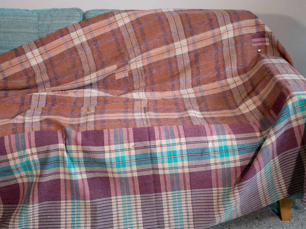 Blue Flowers on Tangerine Vintage Kantha Throw reverse