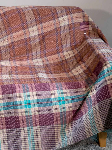 Blue Flowers on Tangerine Vintage Kantha Throw reverse