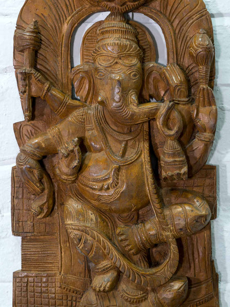 Carved Wooden Ganesh Wall Panel