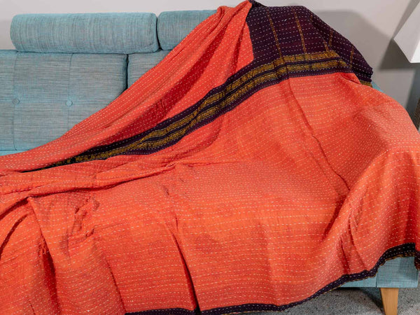 Coral & Black Kantha Throw