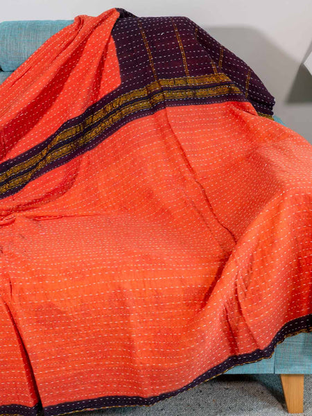 Coral & Black Kantha Throw