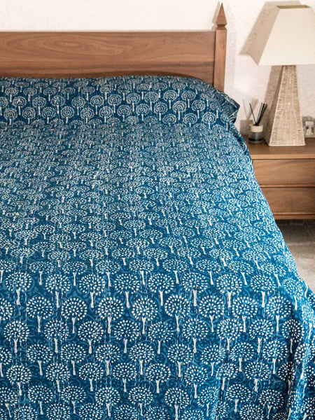 Indigo Trees Indian Double Bedspread