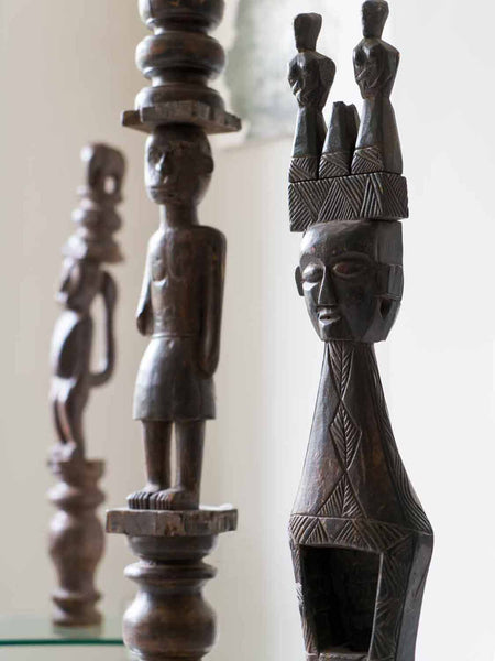 Two Headed Carved Wooden Magar Statue from Nepal