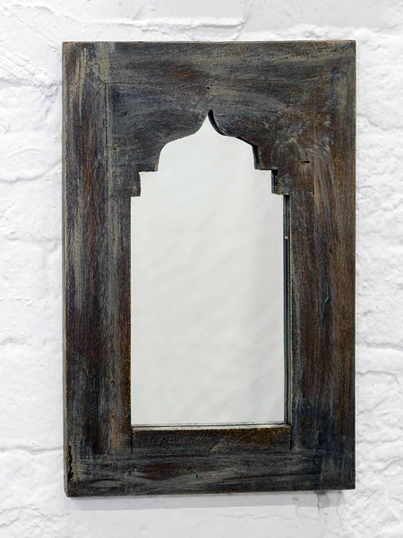 Small Painted Arched Indian Wooden Mirrors - Charcoal