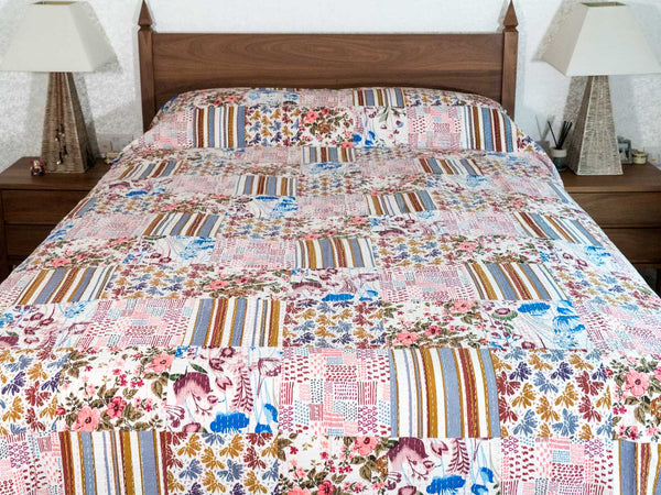 Floral Patchwork Indian Cotton Bedspread