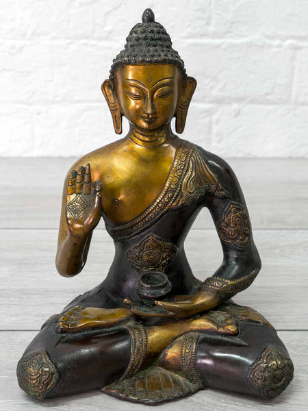 Golden Buddha Statue, Teaching Mudra, Black Robes