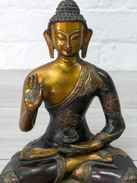 Golden Buddha Statue, Teaching Mudra, Black Robes
