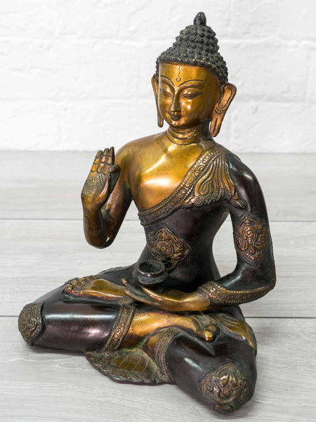 Golden Buddha Statue, Teaching Mudra, Black Robes