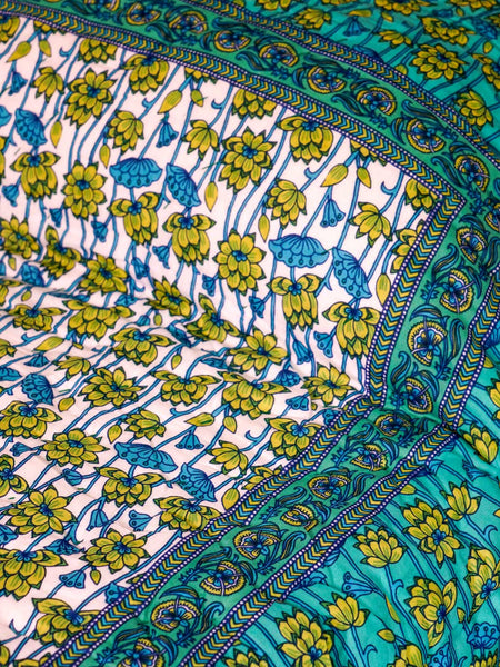 Green Lotus Indian Cotton Quilted Bedspread