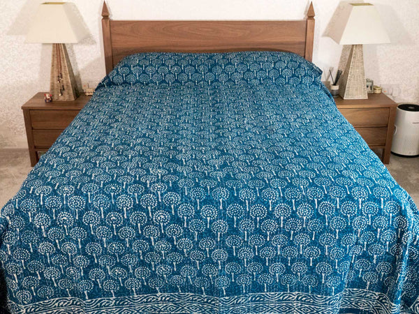 Indigo Trees Indian Double Bedspread