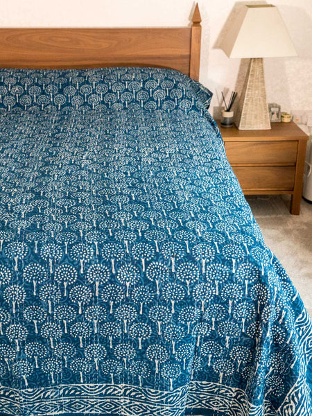 Indigo Trees Indian Double Bedspread