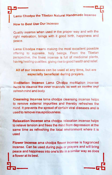 Lama Chodpa incense instructions