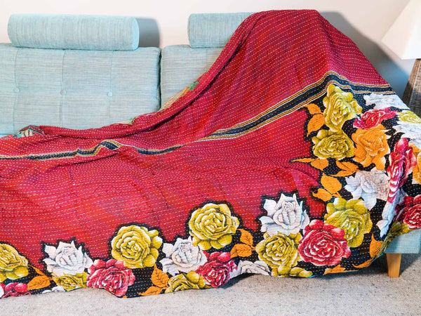 Large Roses on Red Kantha