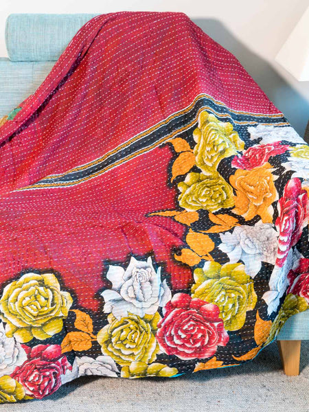 Large Roses on Red Kantha