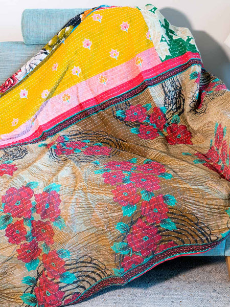 Large Roses on Red Kantha