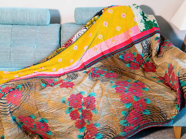 Large Roses on Red Kantha