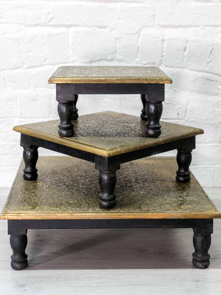 Low Wooden Tables with Brass Repousse Work