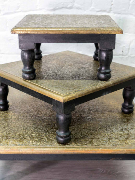 Low Wooden Tables with Brass Repousse Work