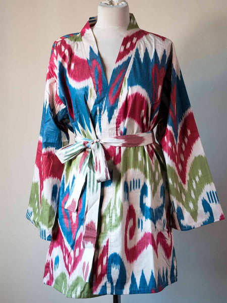 Multicoloured Afghan Icat Edge to Edge Jacket